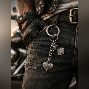 Harley Davidson Skull Keychain Chain Multi Charm Biker Rocker Unisex Goth